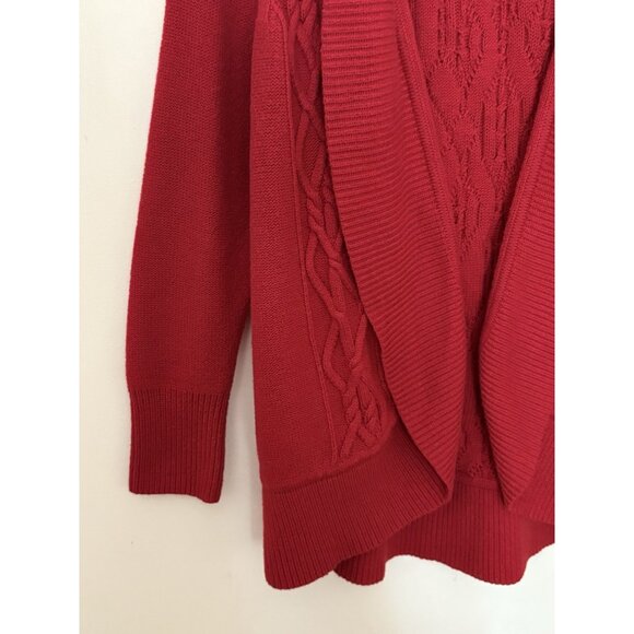 Talbots Women's 1X Red Open Front Sweater Lambswool Blend Cable Knit Cardigan - Picture 2 of 8
